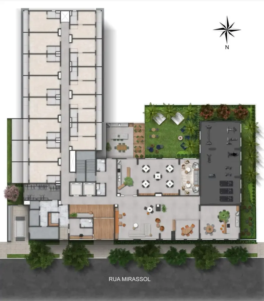Implantação térreo condomínio My One Vila Clementino — 1 quartos em Vila Clementino