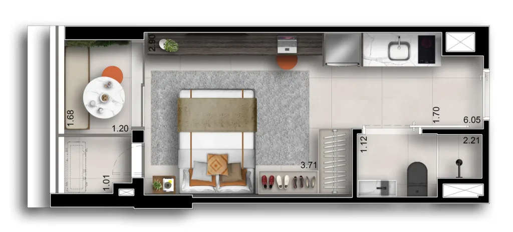 Apartamento 1 quartos 23m² em Chácara Santo Antônio (Zona Sul) — planta Inside Chácara Santo Antônio