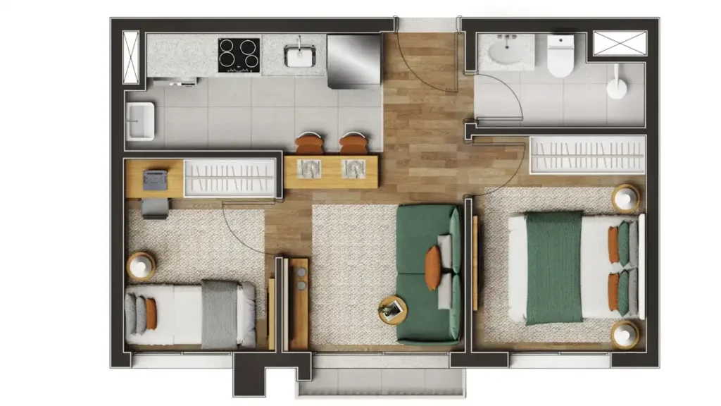 Apartamento 2 quartos 36m² em Vila Romana — planta Boulevard Vila Romana