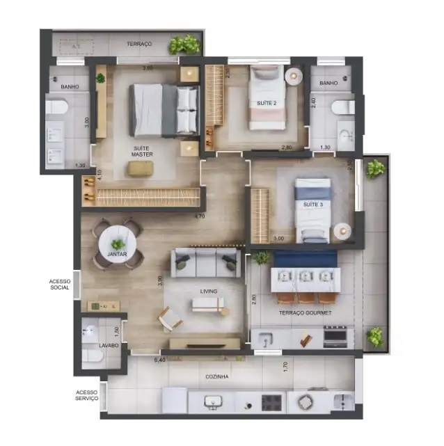 Apartamento 3 quartos 96m² em Perdizes — planta Excellence Perdizes