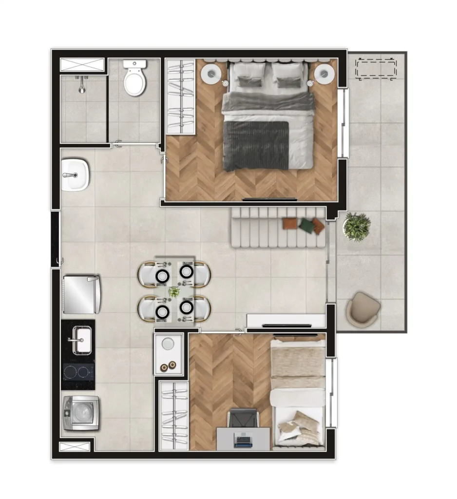 Apartamento 2 quartos 37m² em Pinheiros — planta Bracon Faria Lima