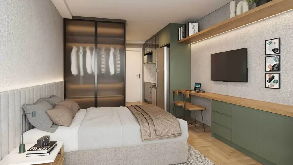 Em construção Pinheiros: Dormitório DOT. 230 by Triptyque - Residencial, 1 quartos 31-36m²