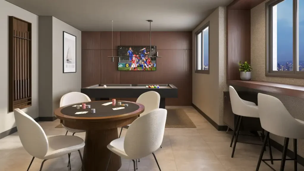Arte Santa Marina (Cury SP): Sala de jogos — 2 quartos em Água Branca, São Paulo