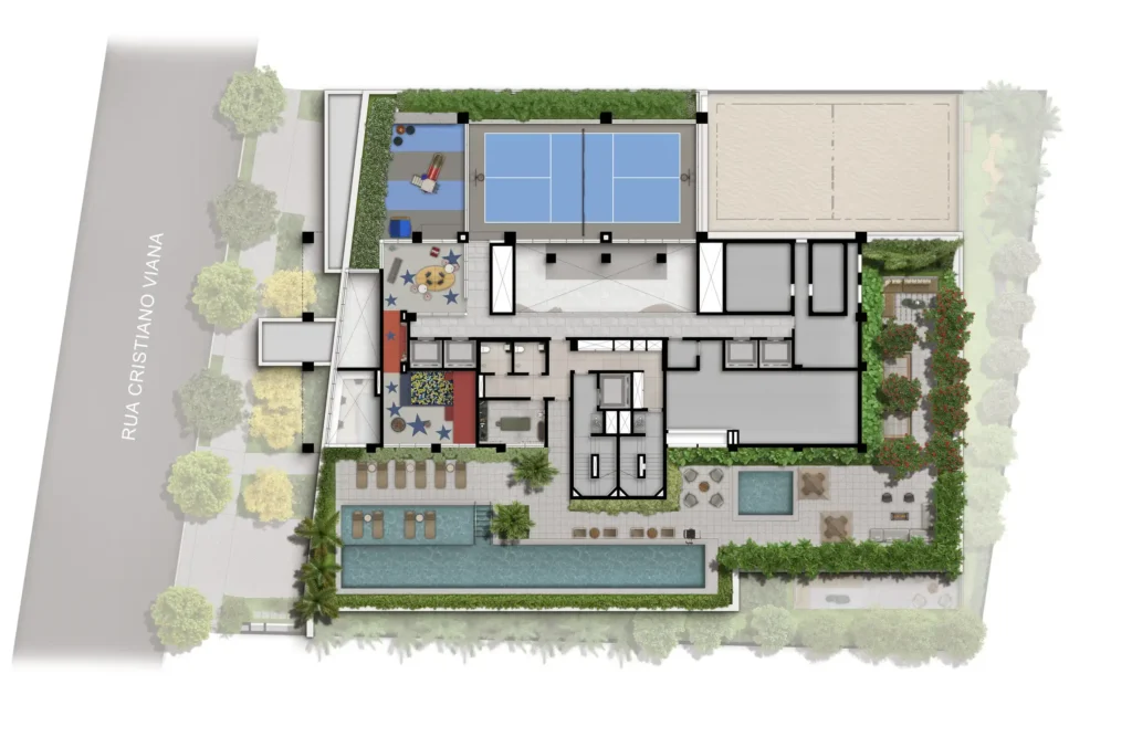 Implantação mezanino condomínio 145 Vianna - Residencial — 3-4 quartos em Pinheiros
