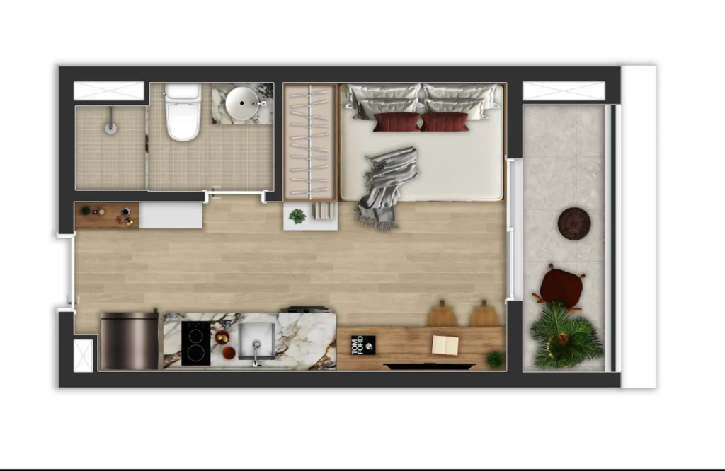 Apartamento 1 quartos 23m² em Pinheiros — planta Very Estação Faria Lima