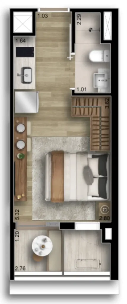 Apartamento 1 quartos 24m² em Água Branca — planta Inside Perdizes