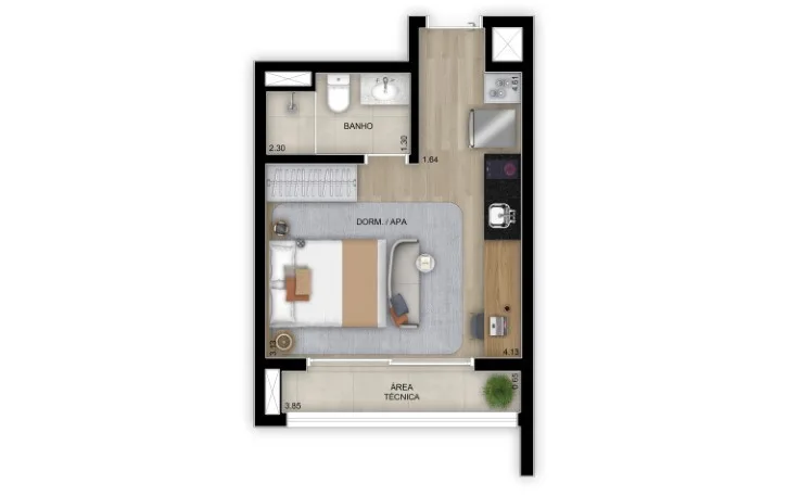 Apartamento 1 quartos 25m² em Alto da Boa Vista — planta Grand Club Home Spaces Alto da Boa Vista - Residencial