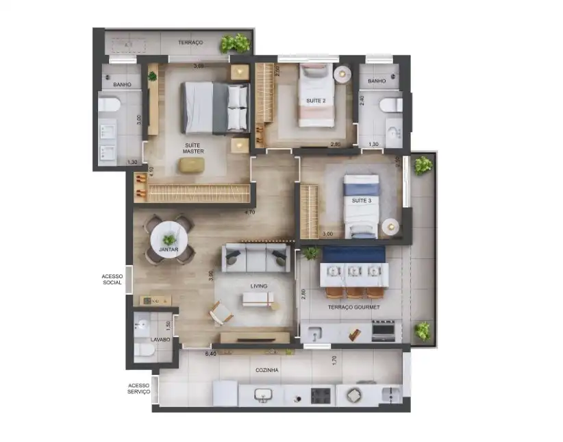 Apartamento 3 quartos 96m² em Jardim Guedala — planta Excellence Guedala