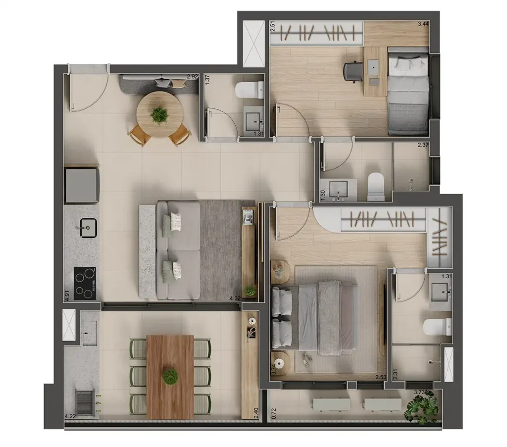 Apartamento 2 quartos 69m² em Chácara Inglesa — planta Villa Chácara Inglesa