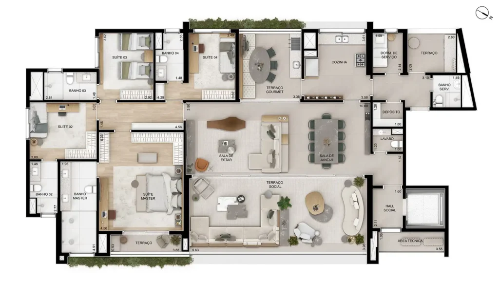 Apartamento 4 quartos 262m² em Brooklin Paulista — planta Ampére Brooklin