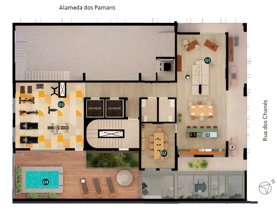 Implantação condomínio Moema Jazz - Residencial — 1-2 quartos em Moema