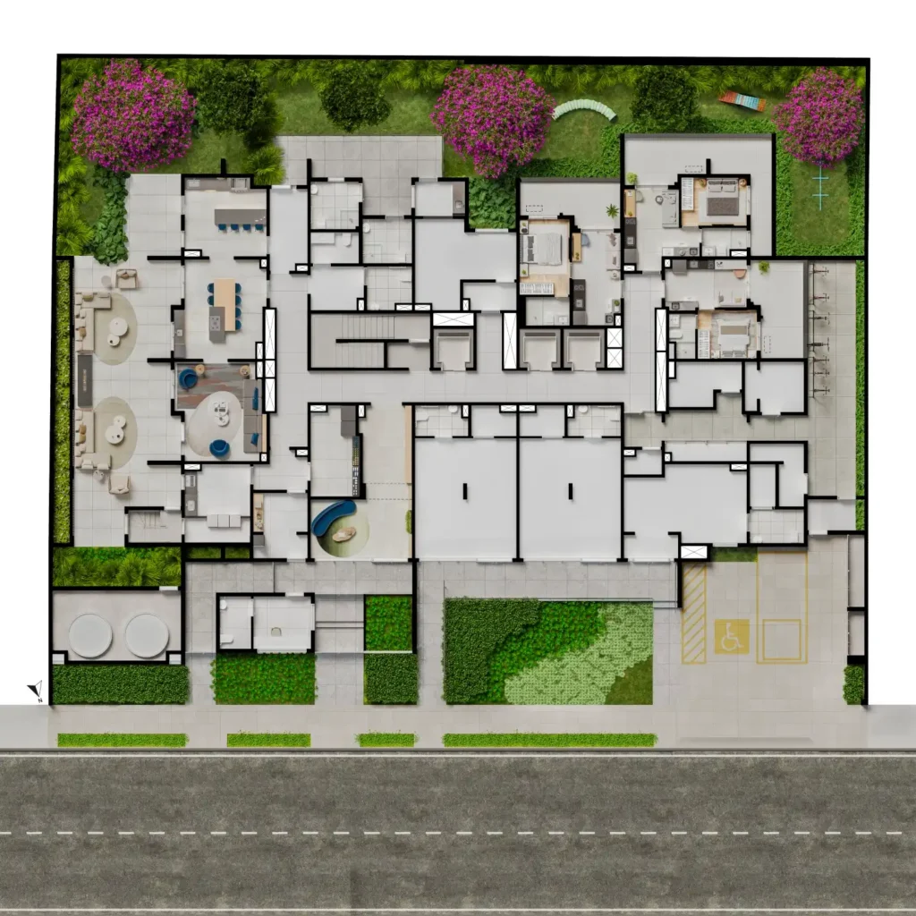 Implantação condomínio Look Berrini - Residencial — 1 quartos em Cidade Monções