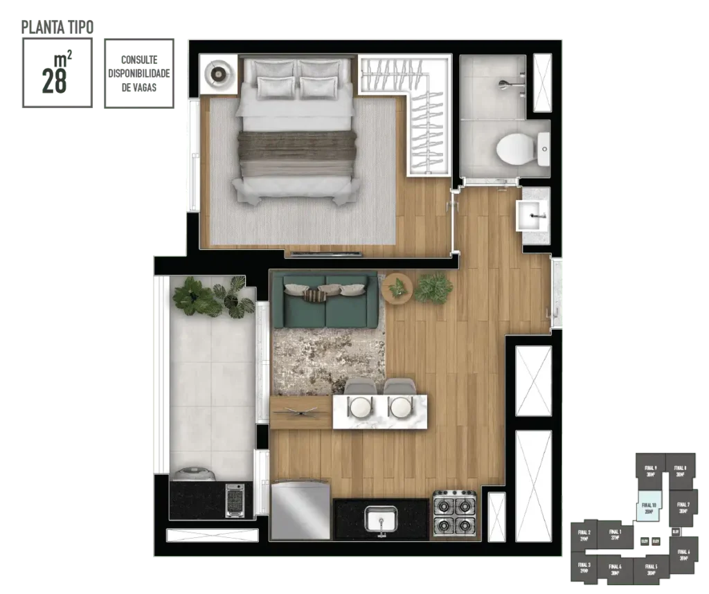 Apartamento 1 quartos 28m² em Mirandópolis — planta Bless Praça da Árvore