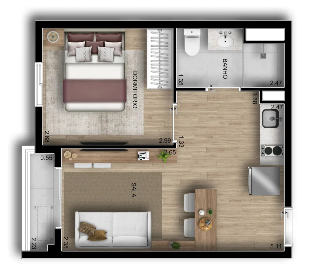 Apartamento 1 quartos 31m² em Vila Clementino — planta Riserva Horizonte