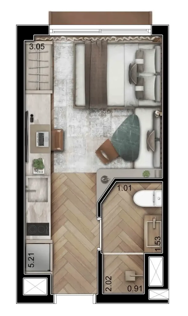 Apartamento 1 quartos 19m² em Vila Nova Conceição — planta Tièl Vila Nova Conceição