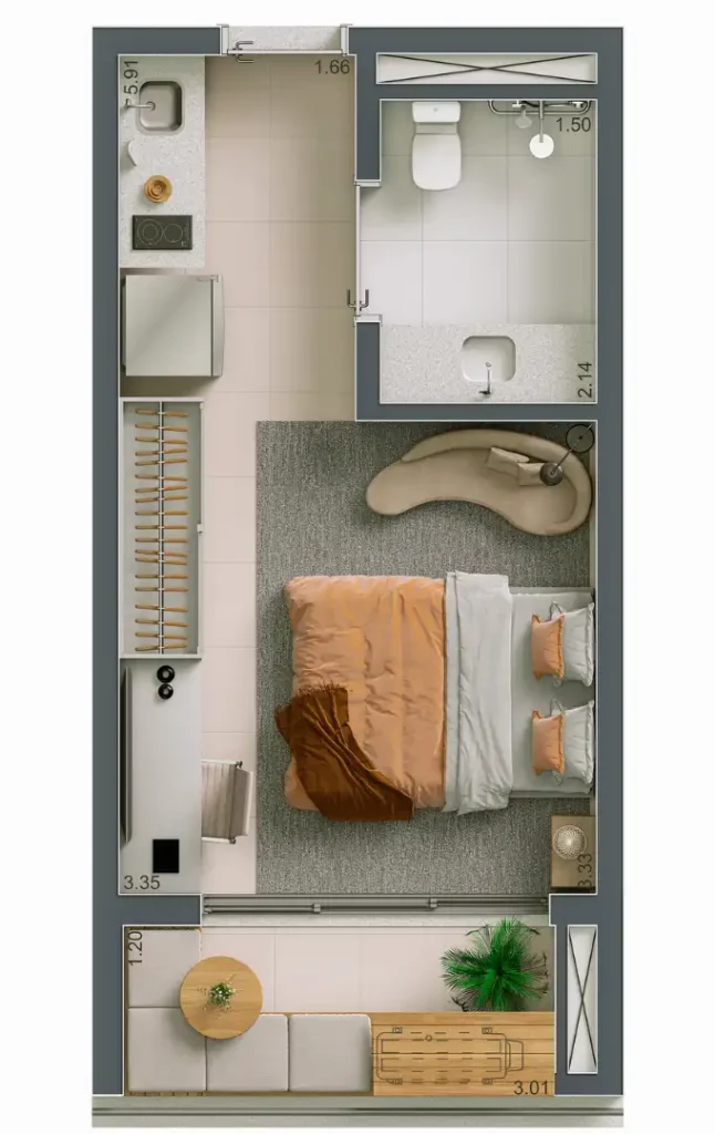 Apartamento 1 quartos 07m² em Vila Clementino — planta Maison Diogo Premium Studios - NR