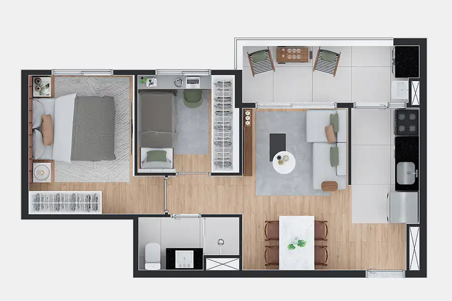 Apartamento 2 quartos 44m² em Paraíso — planta Alya Paraíso