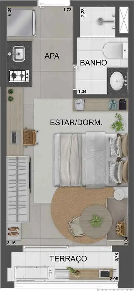 Apartamento 1 quartos 25m² em Moema — planta SP 360° Smart Living by Eztec