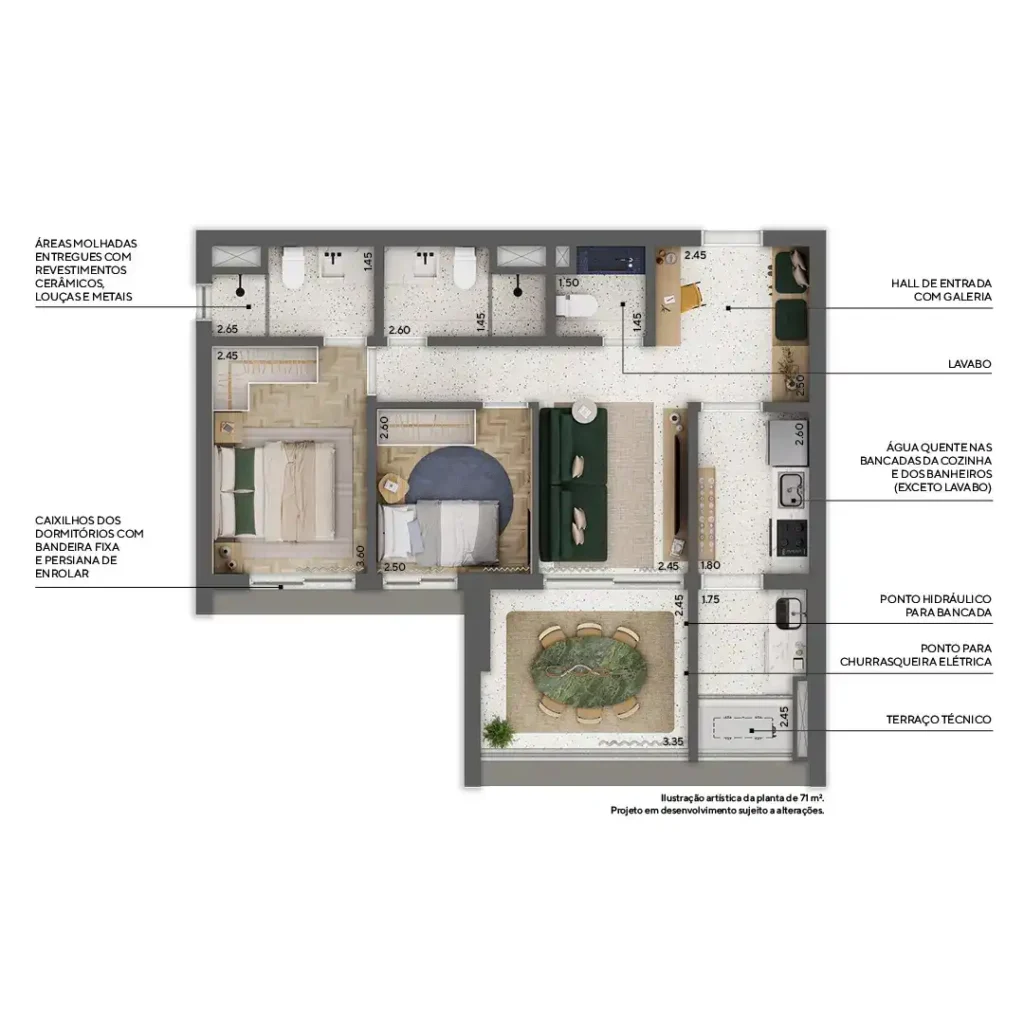 Apartamento 2 quartos 71m² em Higienópolis — planta Praça Higienópolis Itambé - Residencial