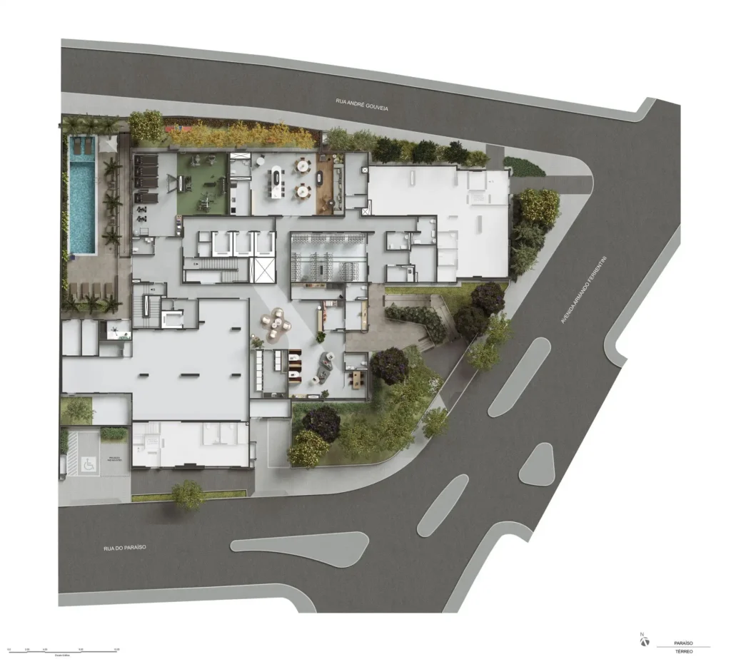 Implantação térreo condomínio Today Paraíso - Residencial — 1 quartos em Paraíso
