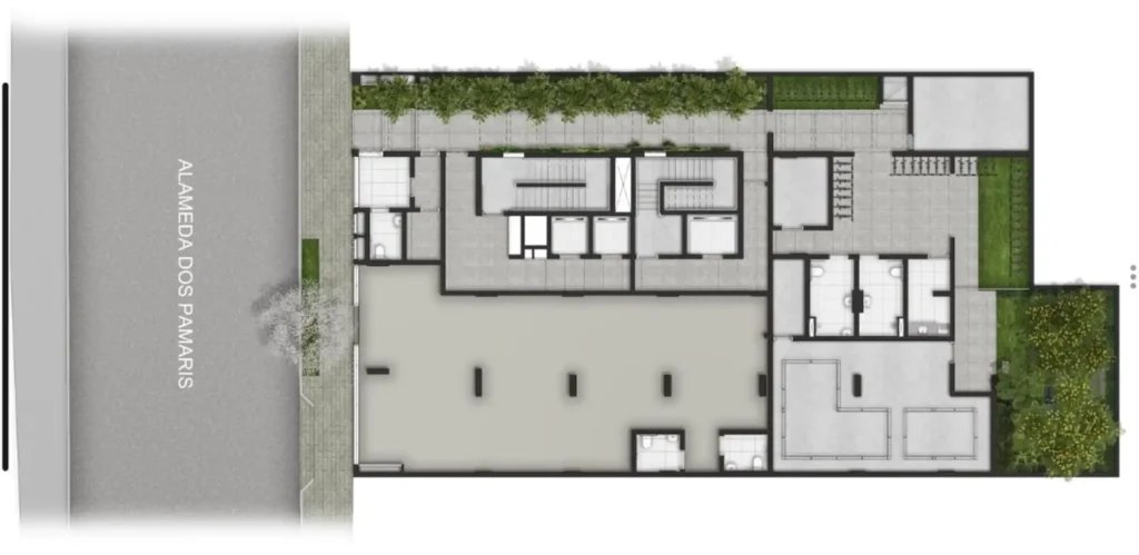 Implantação térreo condomínio Hauser Home Desing Moema - NR — 1-2 quartos em Indianópolis