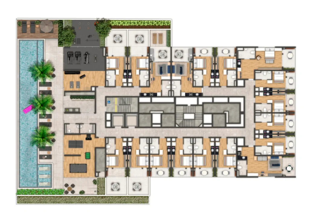Implantação condomínio Studios 2191 Augusta — 1 quartos em Jardim Paulista