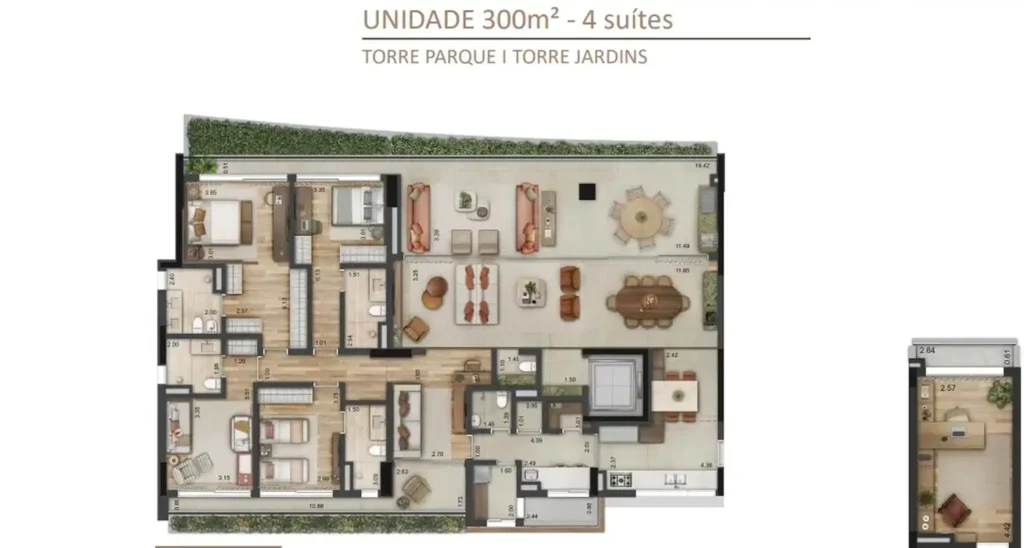Apartamento 4 quartos 300m² em Jardim Paulista — planta Quaddra Lorena