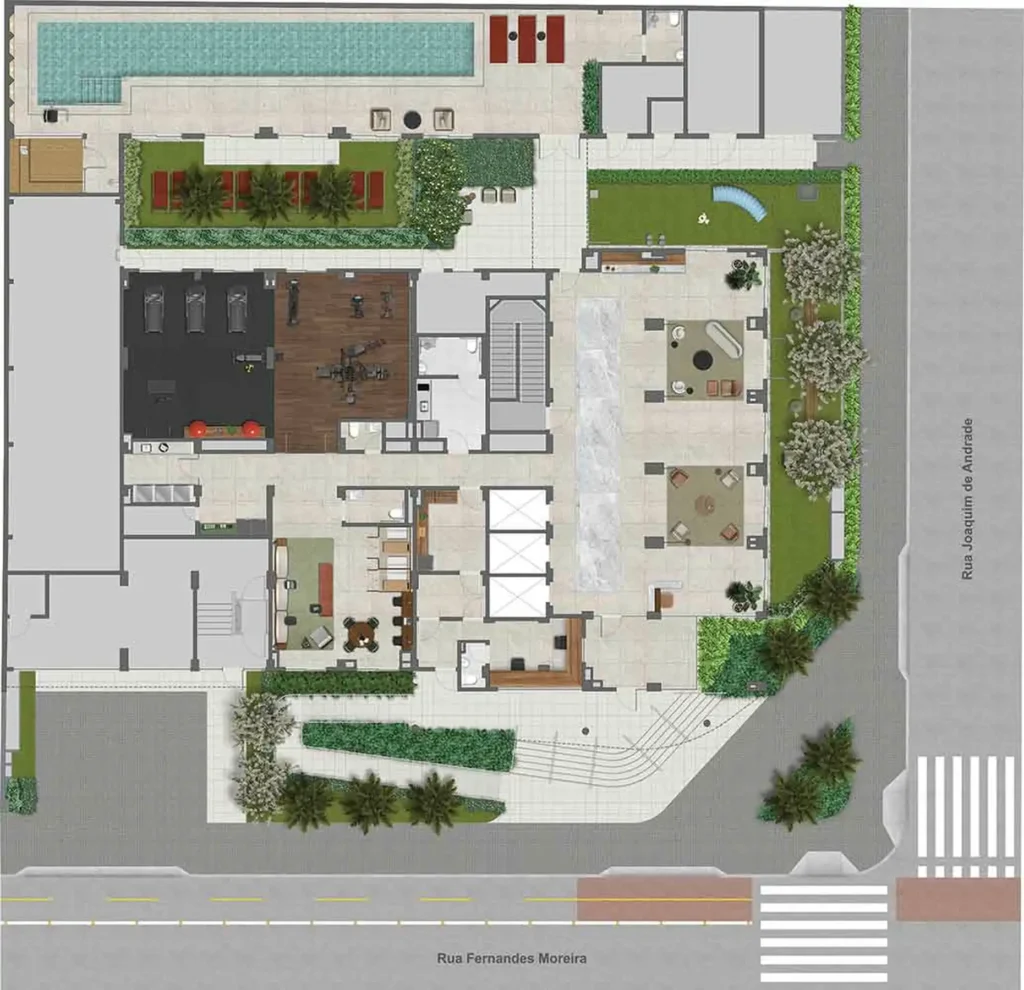 Implantação condomínio Alt Studios by Eztec - Residencial — 1 quartos em Chácara Santo Antônio (Zona Sul)