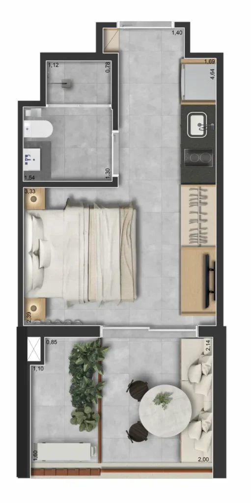 Apartamento 1 quartos 26m² em Tatuapé — planta Praça Japi - Residencial