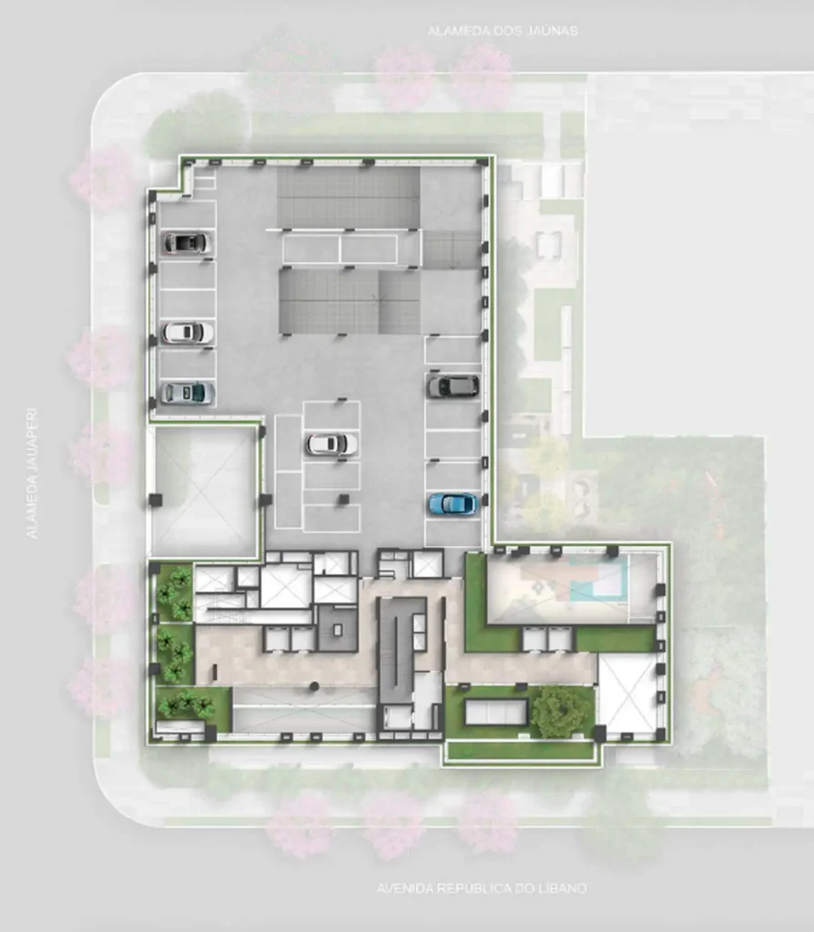 Implantação garagem condomínio Vista Parque Ibirapuera — 4-5 quartos em Moema