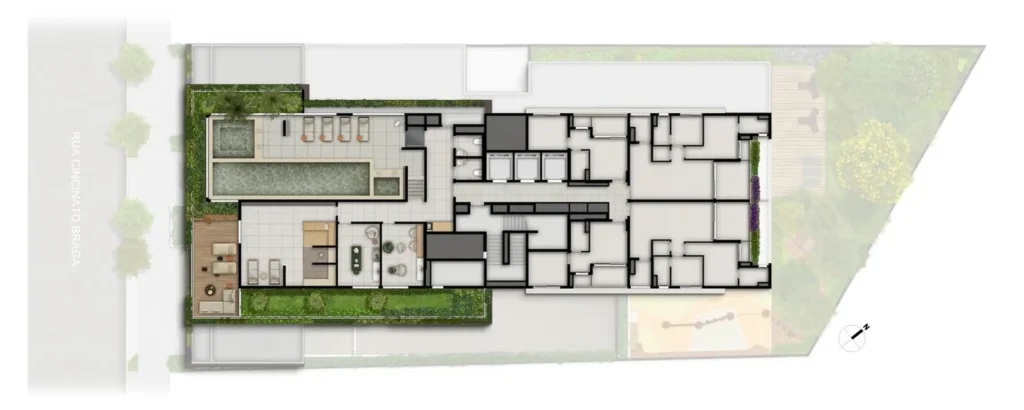 Implantação 5 condomínio Aeterna Paulista - Residencial — 1-3 quartos em Bela Vista