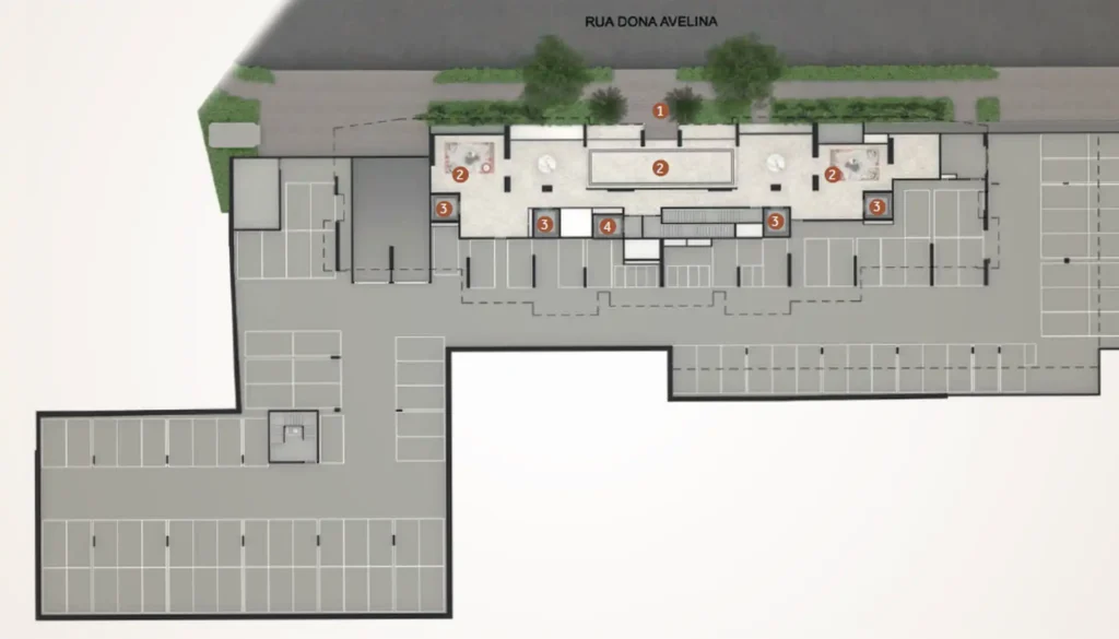 Implantação térreo condomínio The Palace Oasis — 2-3 quartos em Vila Mariana