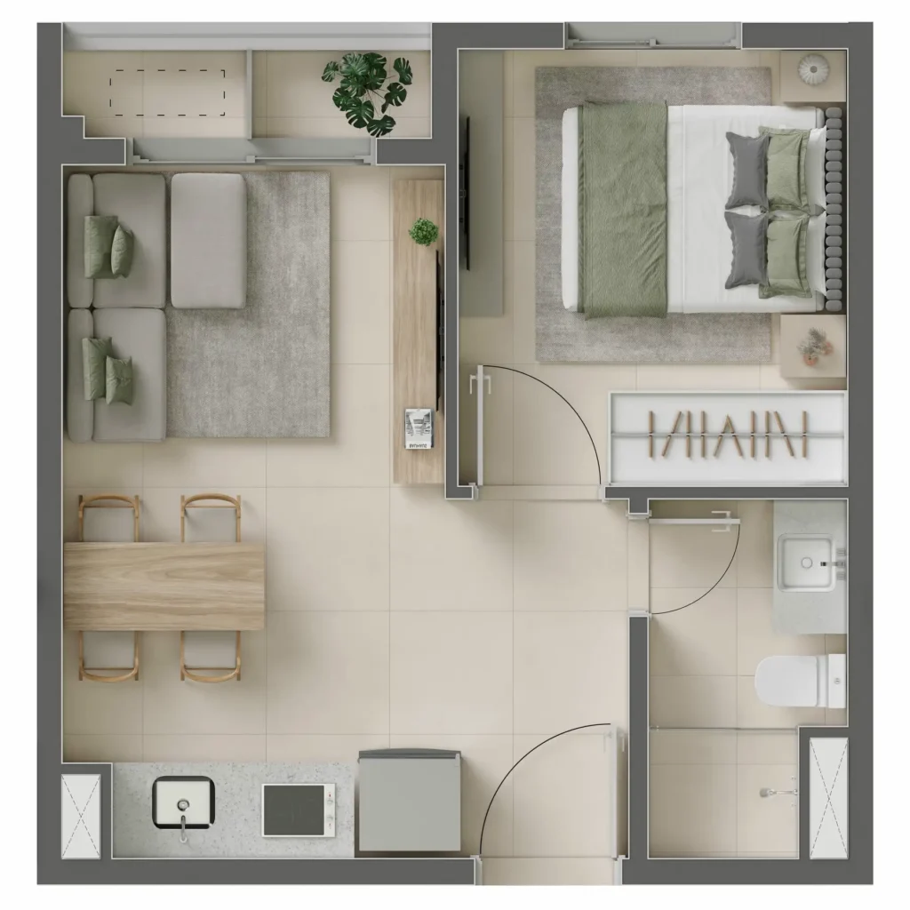 Apartamento 1 quartos 32m² em Indianópolis — planta Eucalys Moema Eucalipto
