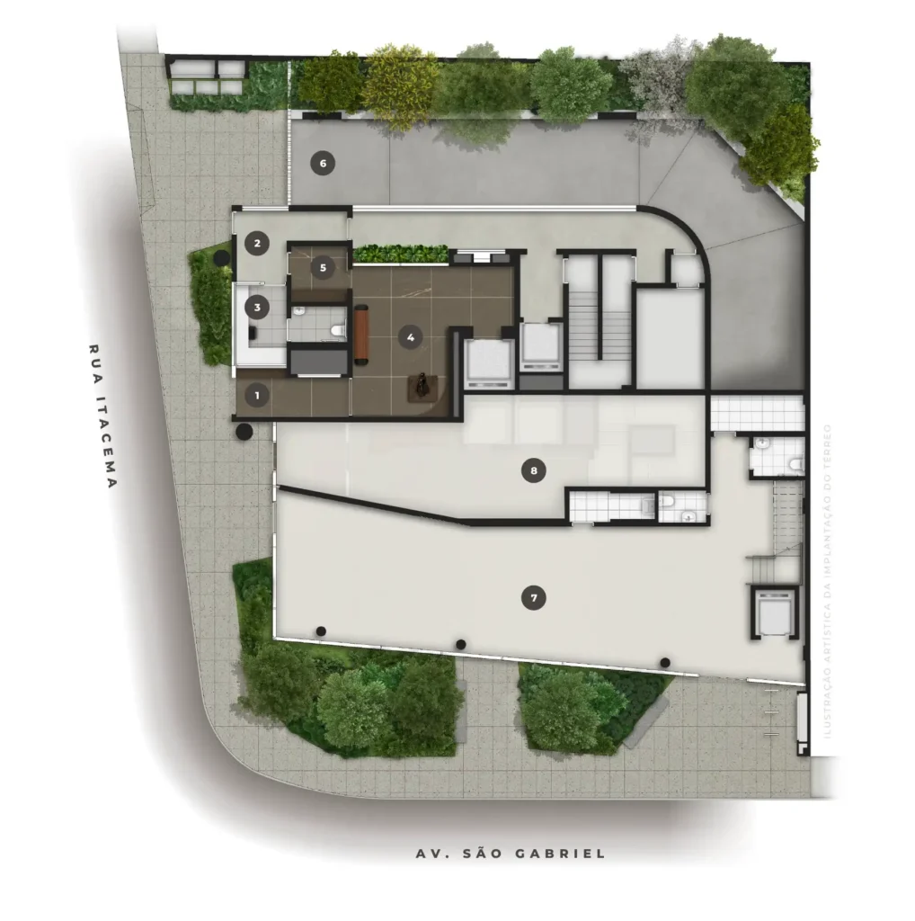 Implantação térreo condomínio Itá Lofts - NR — 1 quartos em Itaim Bibi