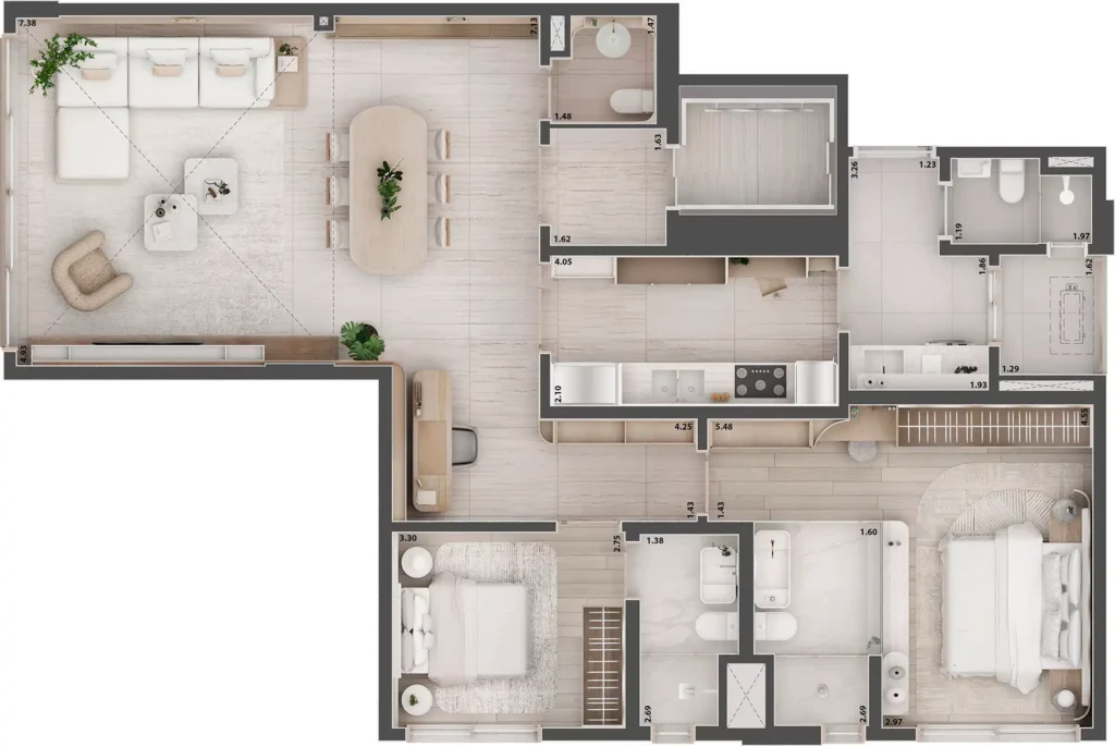 Apartamento 2 quartos 120m² em Cerqueira César — planta Etmo Jardins