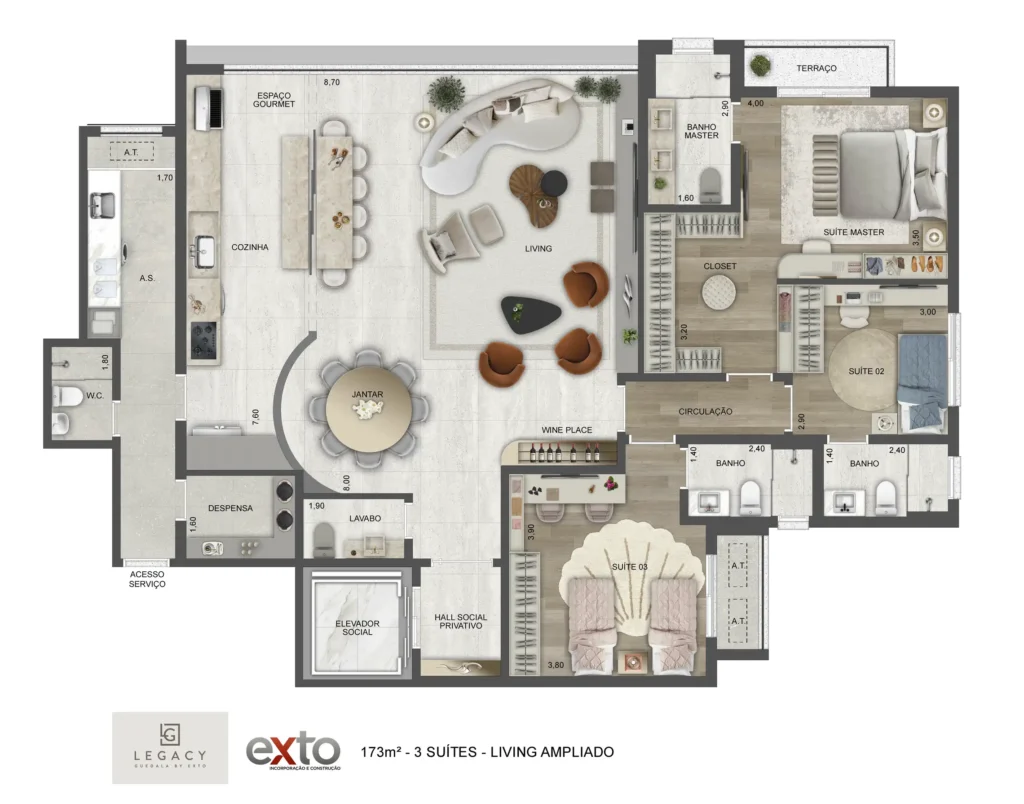 Apartamento 3 suítes 173m² em Jardim Guedala — planta Legacy Guedala