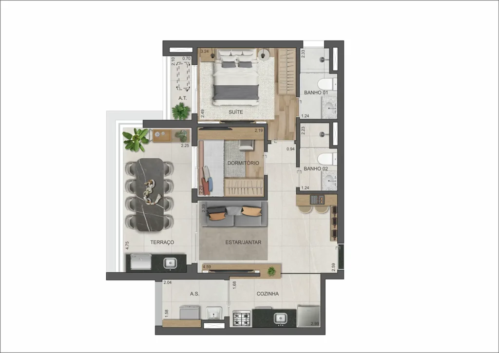 Apartamento 2 quartos 60m² em Moema — planta VP Moema