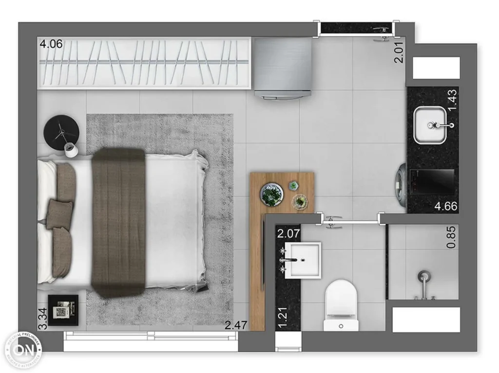 Apartamento 1 quartos 16m² em Jardim Paulista — planta ON Melo Alves - NR