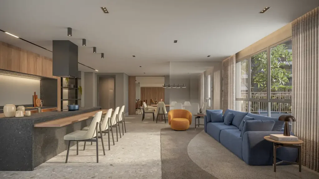 Em construção Butantã: Espaço gourmet Vértice Butantã Smart Spaces by Diálogo, 1 quartos 24-28m²