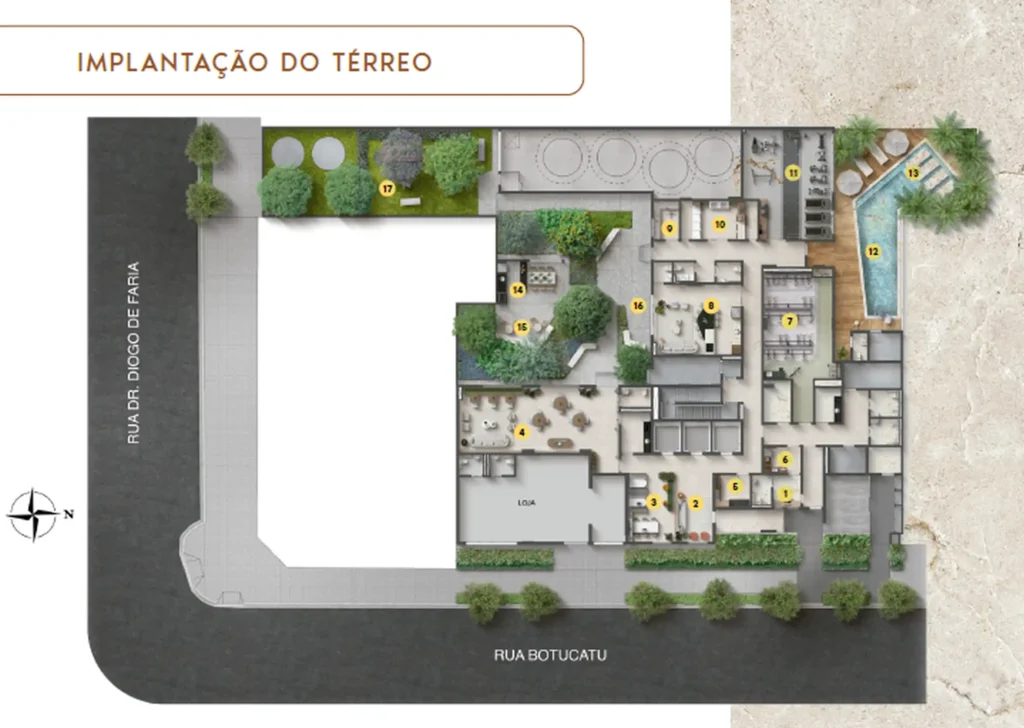 Implantação térreo condomínio Today Vila Clementino - Residencial — 1 quartos em Vila Clementino