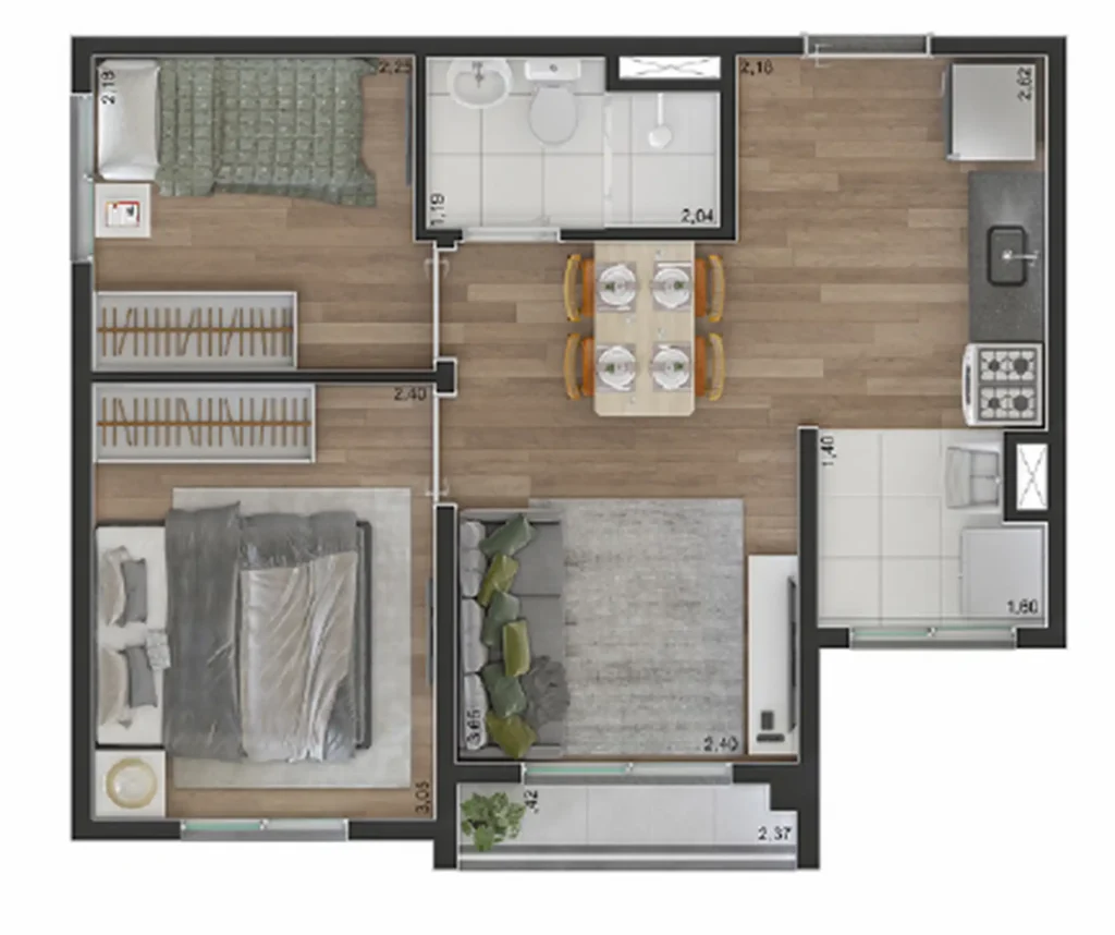 Apartamento 2 quartos 36m² em Bom Retiro — planta Buono Bom Retiro