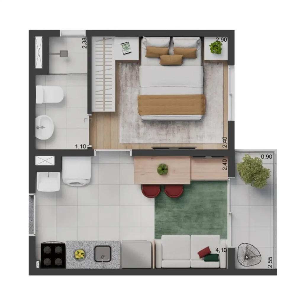 Apartamento 1 quartos 25m² em Ipiranga — planta Elev Park Sacomã III