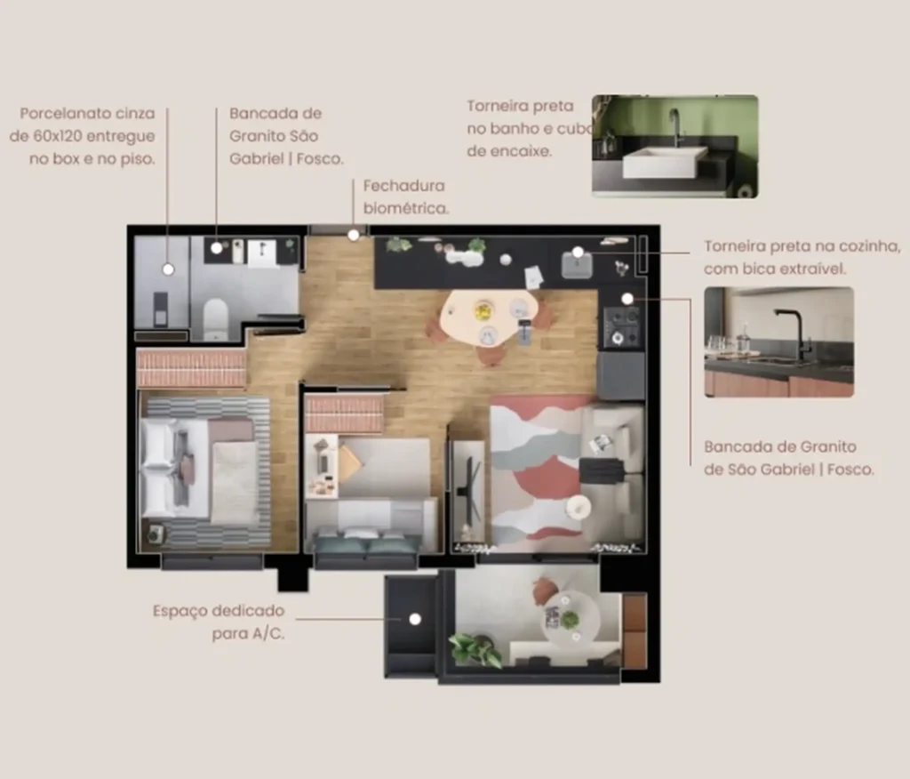Apartamento 2 quartos 45m² em Vila Olímpia — planta Maison