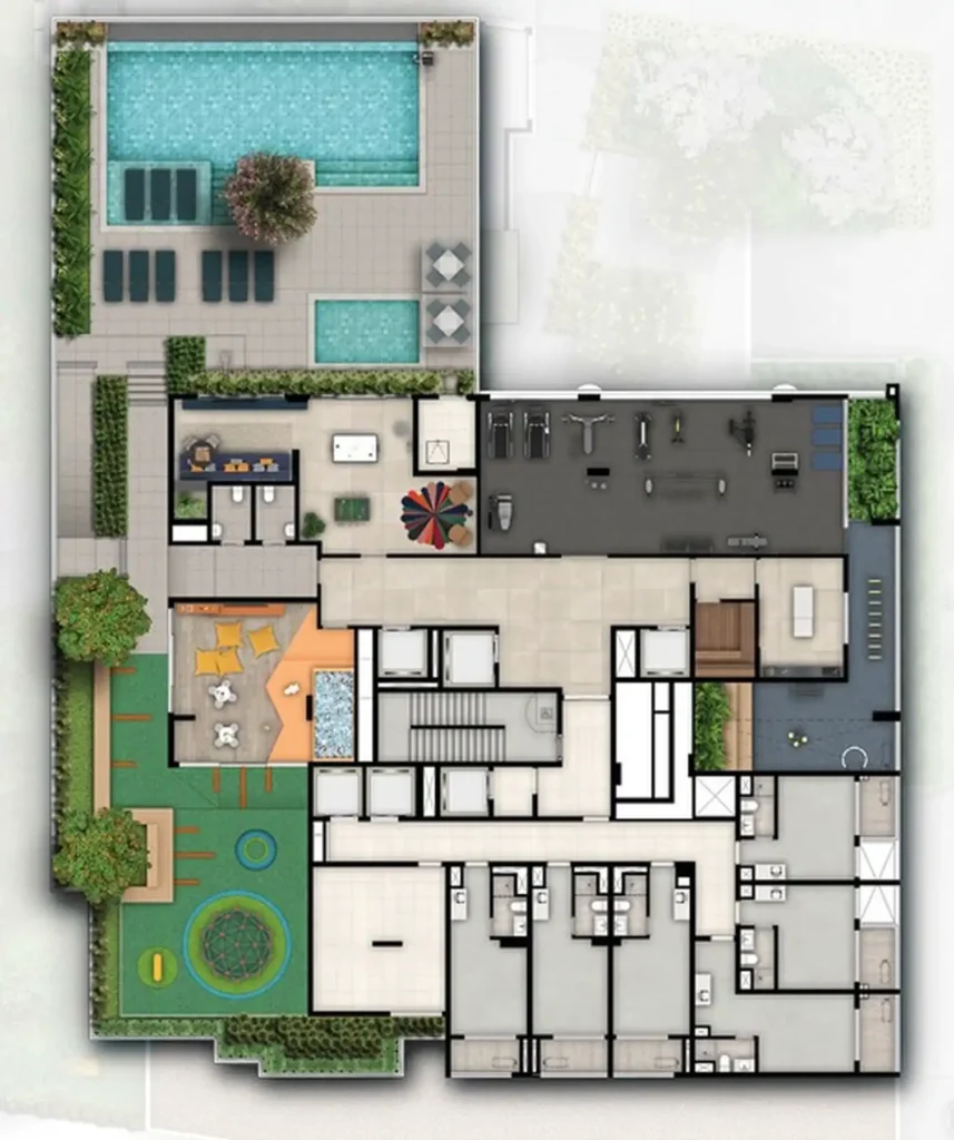Implantação condomínio Gaia Desing Studios Ibirapuera - NR — 1-2 quartos em Ibirapuera