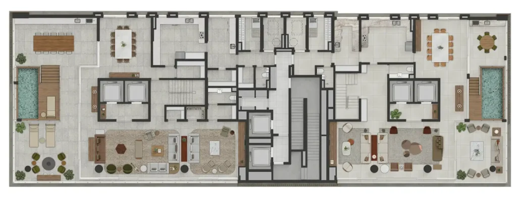 Implantação cobertura duplex inferior condomínio Lindenberg Moema — 4 quartos em Moema