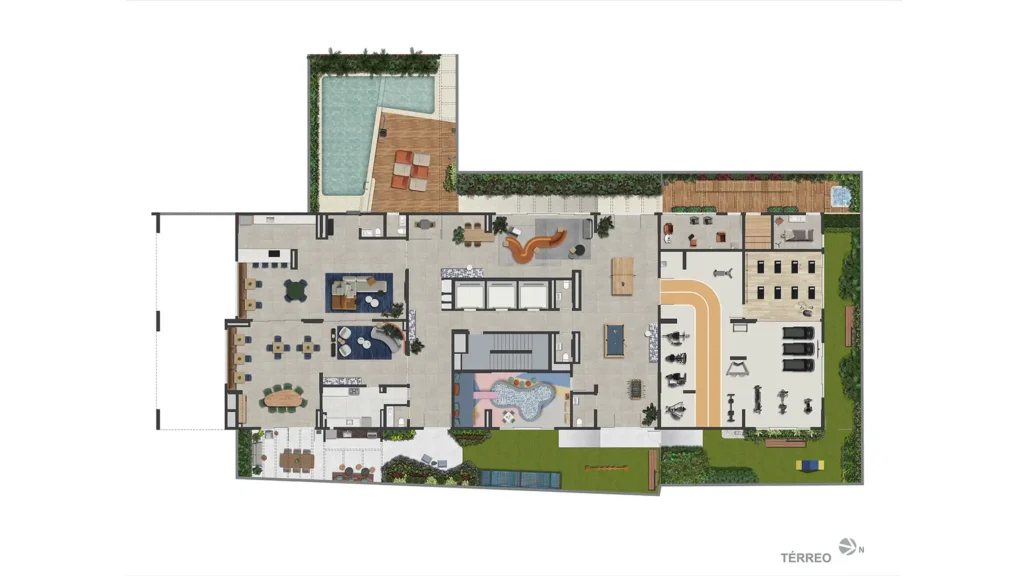 Implantação térreo condomínio The Gardens Eleya - Residencial — 2-4 quartos em Tatuapé
