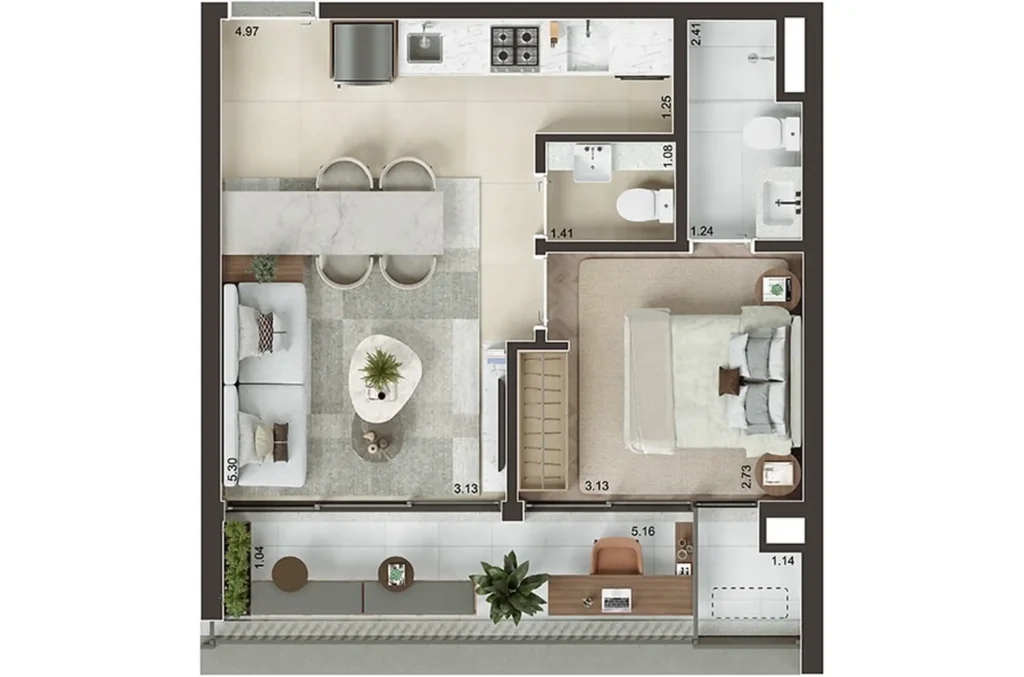 Apartamento 1 quartos 03m² em Perdizes — planta Organic by Paulo Mauro