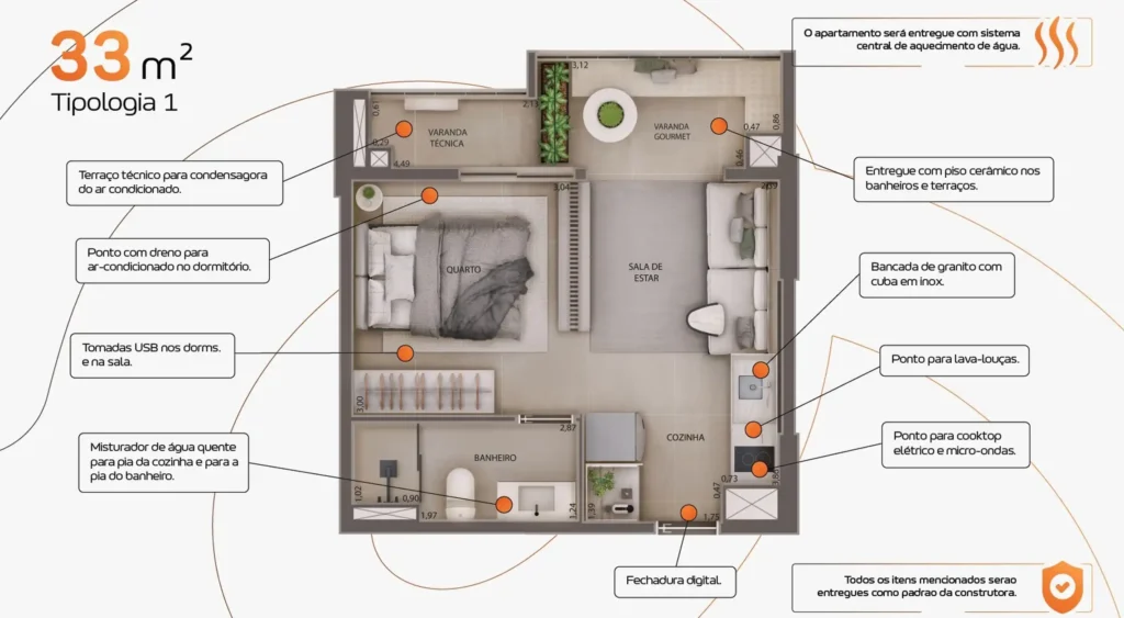 Apartamento 1 quartos 33m² em República — planta Wave - Breve Lançamento