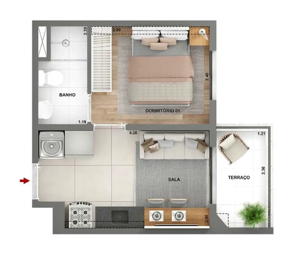 Apartamento 1 quartos 26m² em Jardim Caravelas — planta Parque das Nações Condomínio Laguna