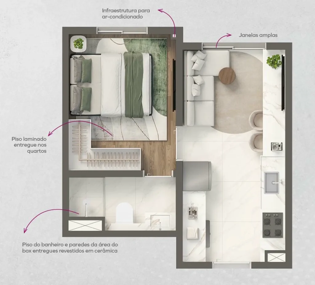 Apartamento 1 quartos 15m² em Santo Amaro — planta Vivaz Connection Adolfo Pinheiro